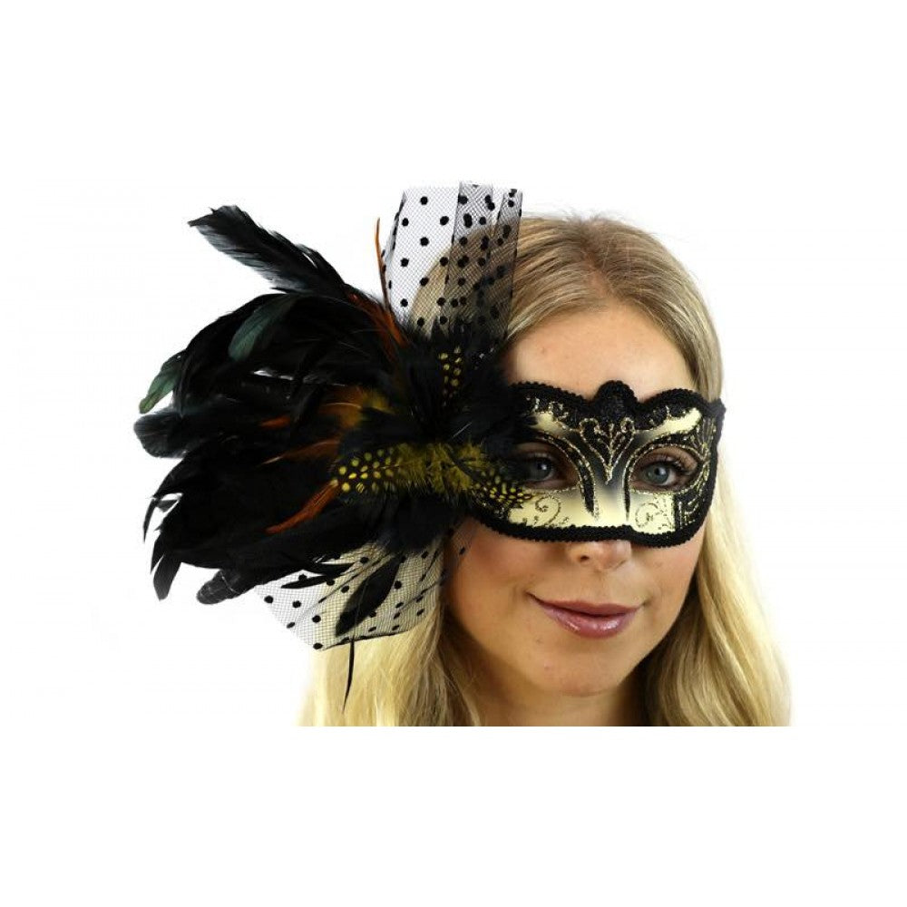 Black & Gold Masquerade Half Mask - Mardi Gras - Costume Accessory - One Size