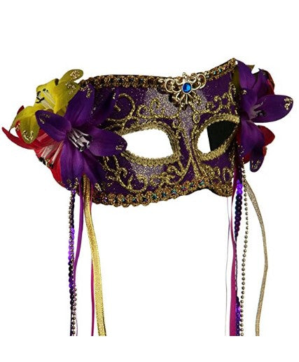 Mardi Gras Mask - Flowers - Ribbons - Costume Accessory - 3 Colors