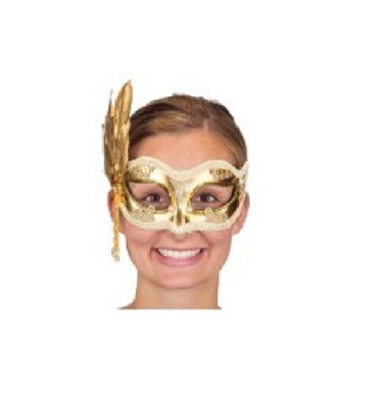 Masquerade Half Mask - Mardi Gras - Gold - Costume Accessory- Adult Teen