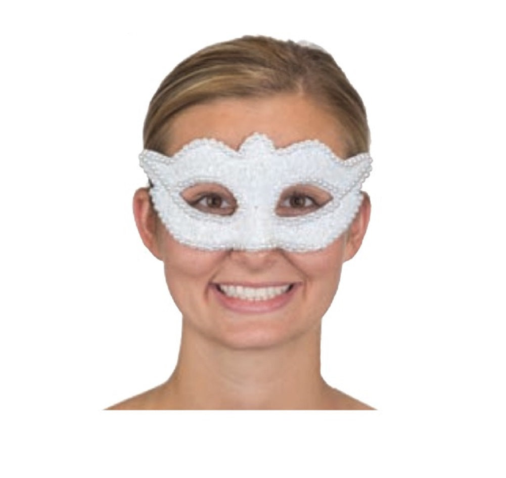 Masquerade Half Mask - White - Sequin Pearls - Costume Accessory - Adult Teen