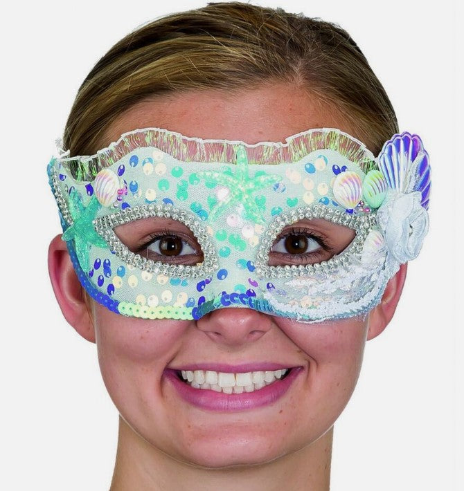 Meerjungfrauen-Muschel 1/2 Maske – Fee – Blau/Weiß – Kostümzubehör – Erwachsene Teenager