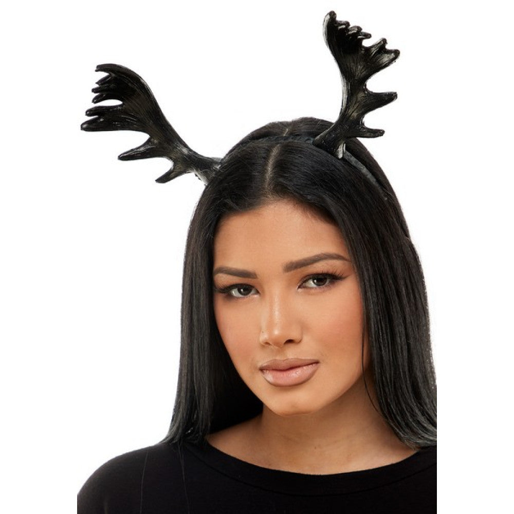 Small Black Moose Antlers Headband - Costume Accessory - One Size