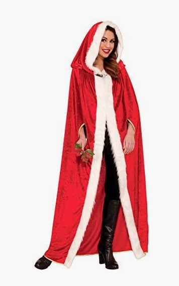 Christmas Cape - Mrs Claus - Elf - Red/White - Costume - Adult - One Size