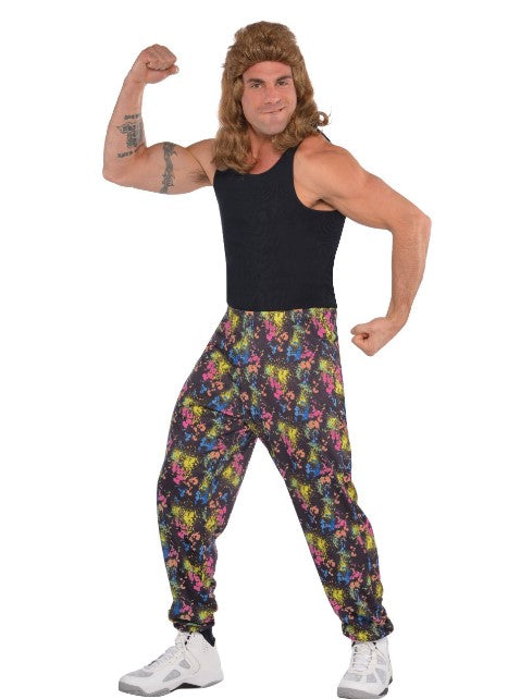 Beach Pants - 80's - Black/Neon - Paint Splatter - Costume - Men - L/XL