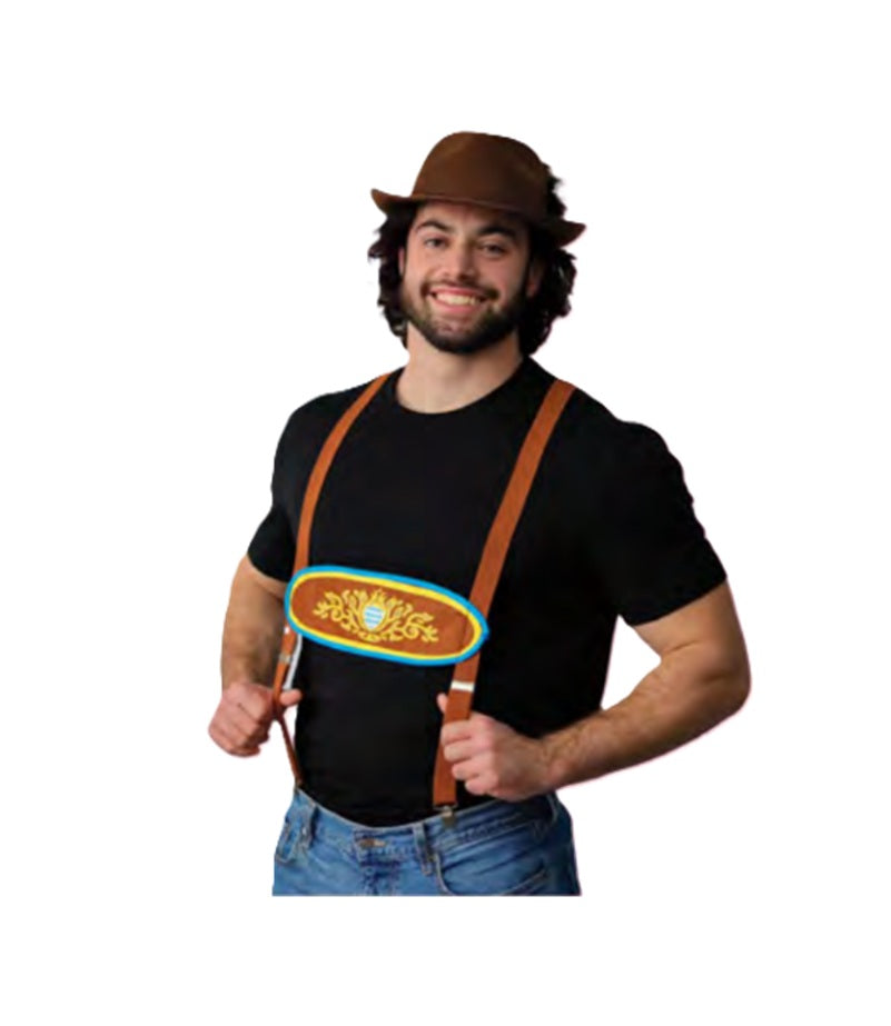 Oktoberfest Bavarian Hat & Suspender Set - Brown - Costume Accessory - One Size