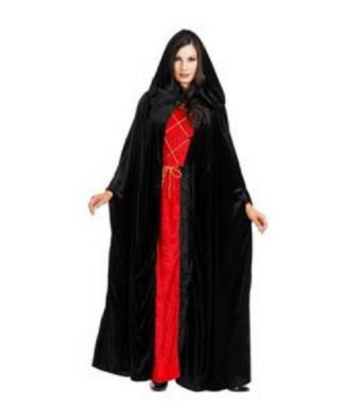 Black Hooded Cloak Crushed Panne - Vampire Witches - Costume - One Size