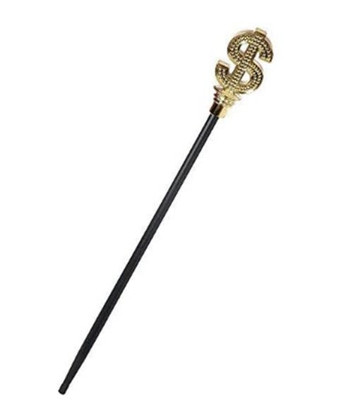 Pimp Cane - 37" - Dollar Sign - Black/Gold - 70's - Costume Accessory