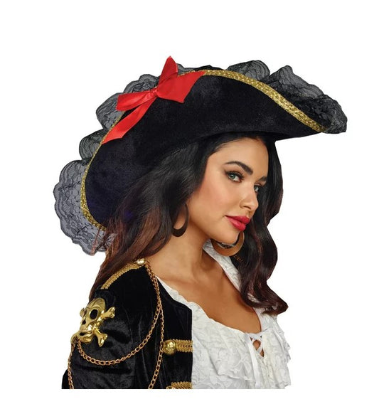 Pirate Hat - Tricorn - Black - Red Bows - Costume Accessory - Adult Teen