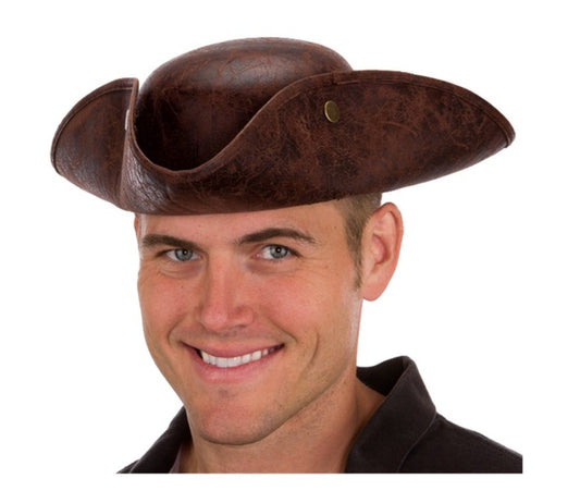 Brown Distressed Tricorn Pirate Hat - Colonial - Costume Accessory - One Size