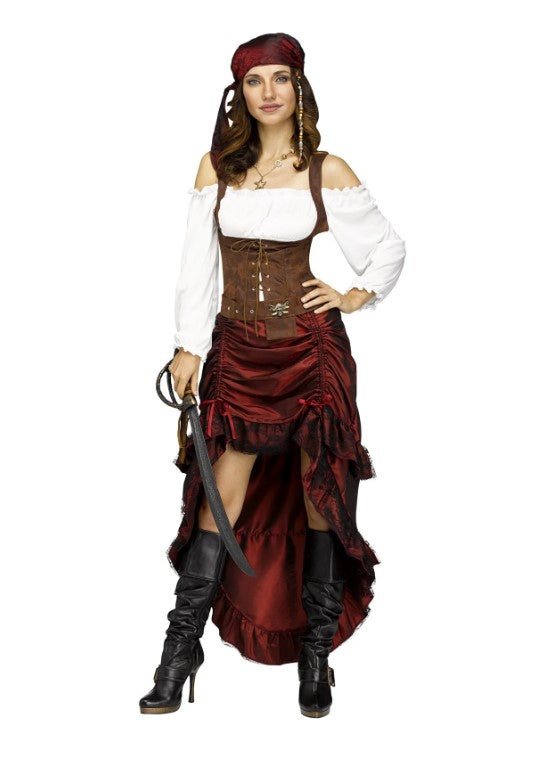 Pirate Queen - Renaissance - Brown/Burgundy - Costume - Women - 2 Sizes