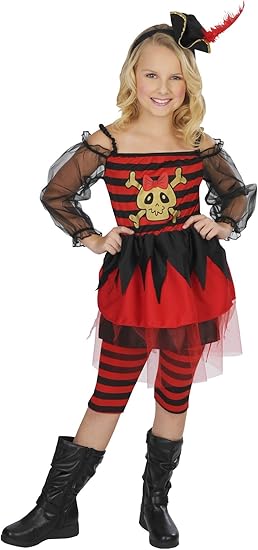 Red Skull Pirate Girl - Red/Black - Costume - Child - Medium 8-10