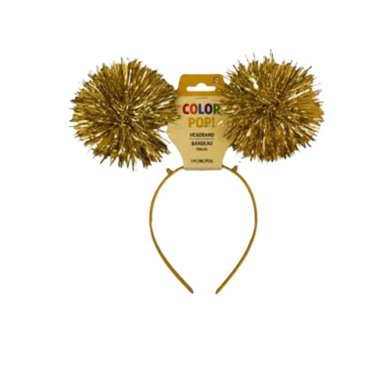 Tinsel Pom Pom Head Bopper - Silver or Gold - Sports - Costume Accessory