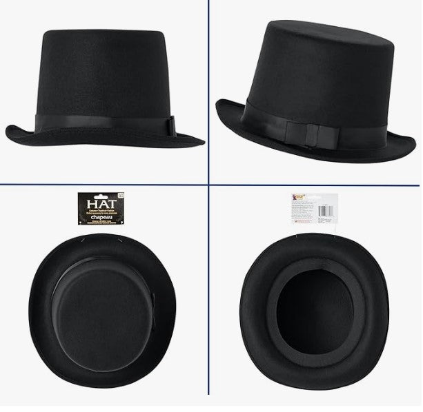 Black Top Hat - President - Victorian - Holiday - Costume Accessory - One Size