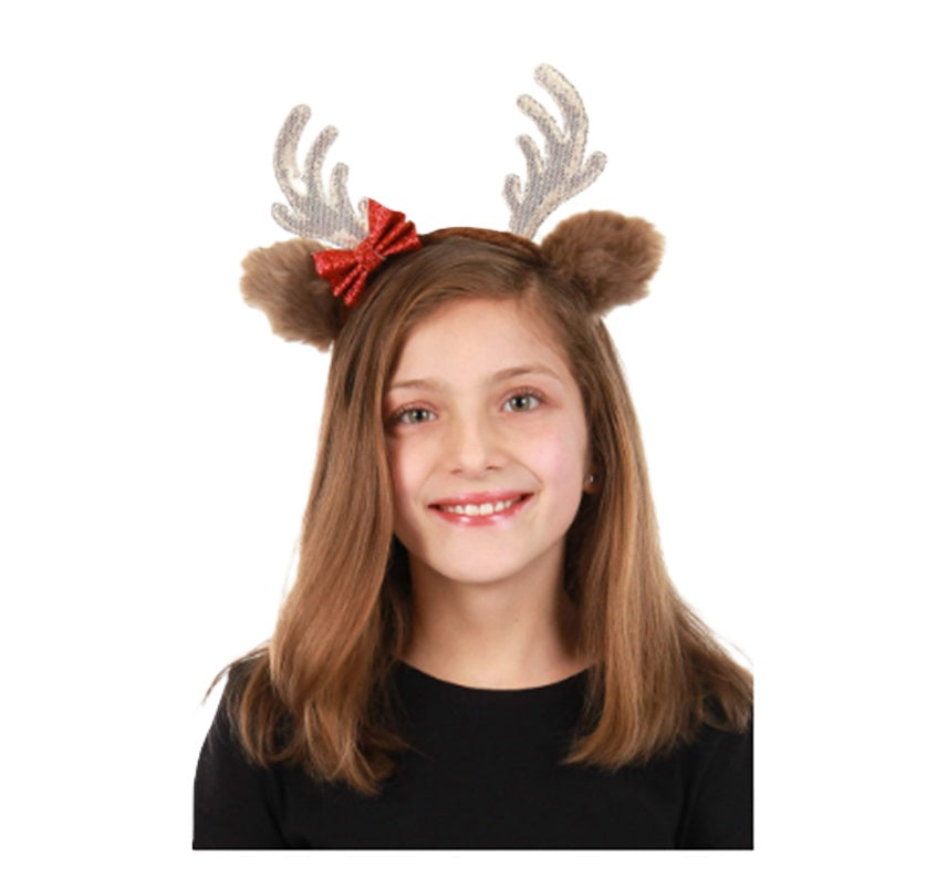 Reindeer Headband - Glitter Antlers & Bow - Christmas - Costume Accessory