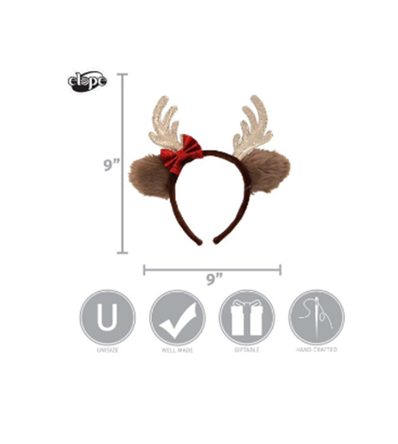 Reindeer Headband - Glitter Antlers & Bow - Christmas - Costume Accessory