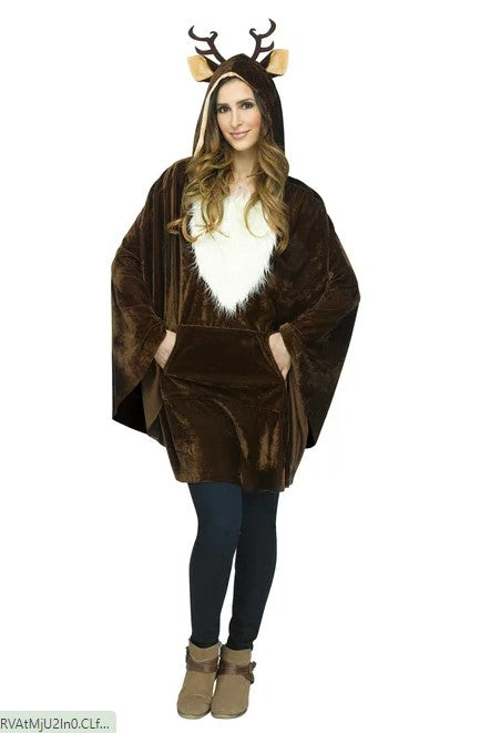 Reindeer Poncho - Brown - Christmas - Costume Accessory - Adult One Size