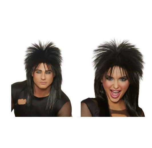 Rocker Wig - 70's 80' 90's - Black - Unisex - Costume Accessory - Adult Teen