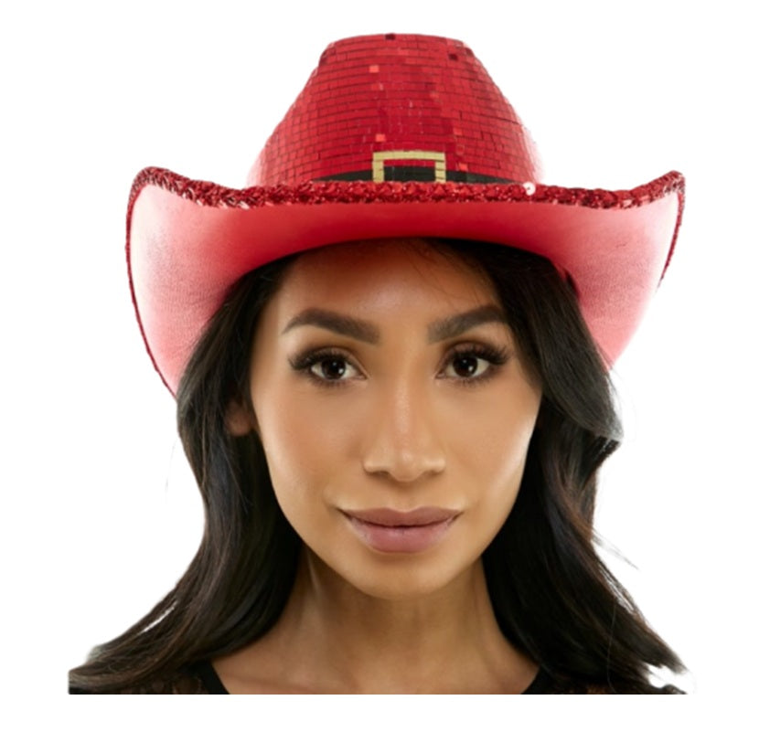 Santa Cowboy Cowgirl Hat - Mirror Ball - Christmas - Deluxe Costume Accessory
