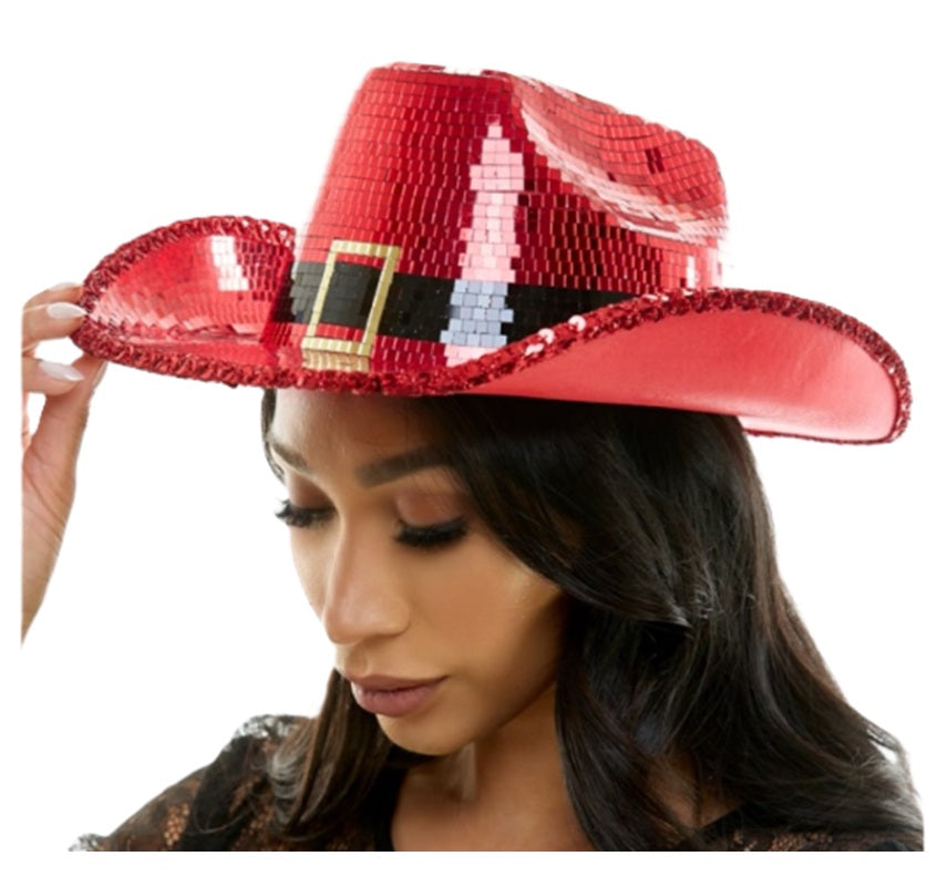 Santa Cowboy Cowgirl Hat - Mirror Ball - Christmas - Deluxe Costume Accessory