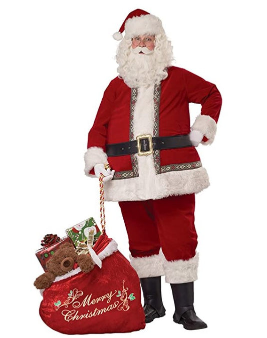 Deluxe Santa Suit - 13 Piece Set - Wig & Beard - Costume - Small/Medium 38-42