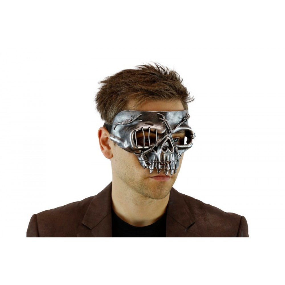 Skull Half Mask - Silver or Black - Barbed Wire - Costume Accessory - One Size