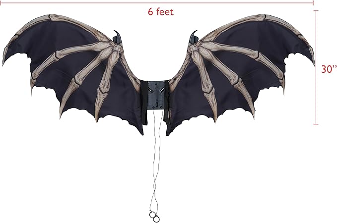 Bat Skele-Bone Wings - Black/Bone - Cosplay Costume Accessories - One Size