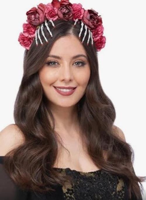 Diadema de manos de esqueleto - Rosas rosas - Accesorio de disfraz - Adulto adolescente