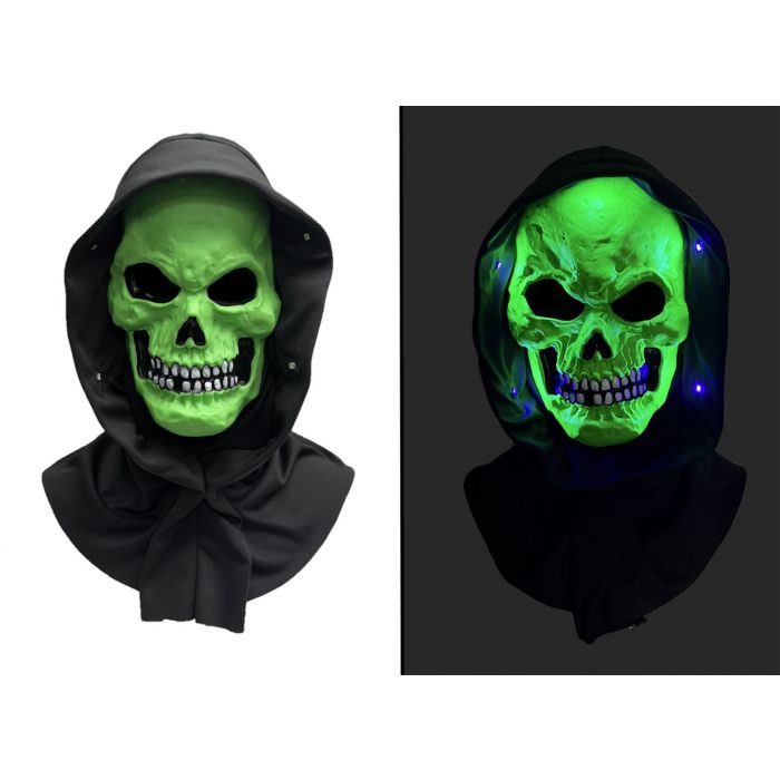Skull Mask - Blacklight Hood - Orange or Green - Costume Accessory - One Size