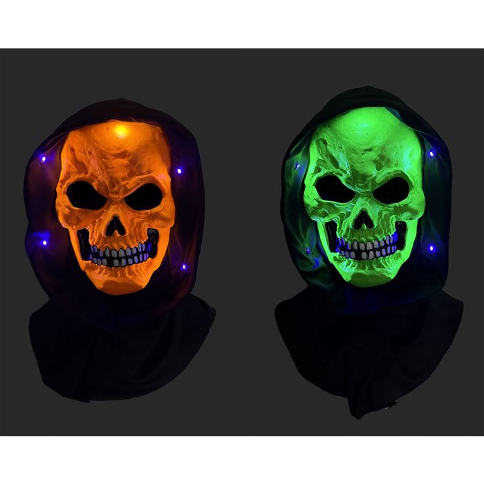Skull Mask - Blacklight Hood - Orange or Green - Costume Accessory - One Size