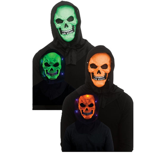 Skull Mask - Blacklight Hood - Orange or Green - Costume Accessory - One Size