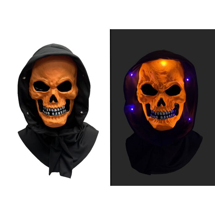Skull Mask - Blacklight Hood - Orange or Green - Costume Accessory - One Size