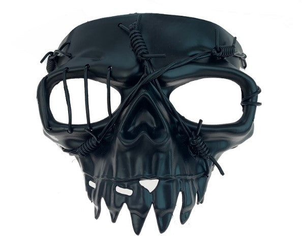 Skull Half Mask - Silver or Black - Barbed Wire - Costume Accessory - One Size