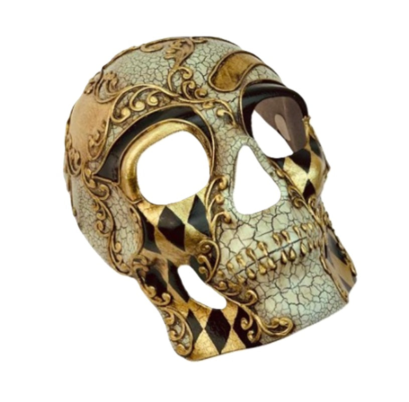 Crackled Venetian Skull Half Mask - Steampunk - Costume Accessory - One Size