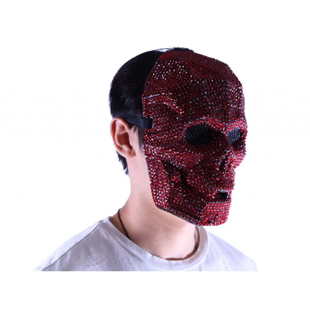 Red Rhinestone Skull Mask -  Disco - Costume Accessory - One Size