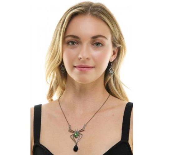 Spider Jewelry Set - Silver/Green - Witch - Costume Accessory - Adult Teen