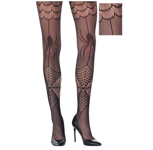 Spider & Webs Pantyhose - Black - Witch - Costume Accessory - Women Small/Medium