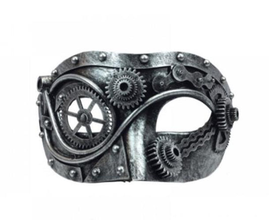 Steampunk Half Mask - Silver - Gears Chains - Costume Accessory - One Size