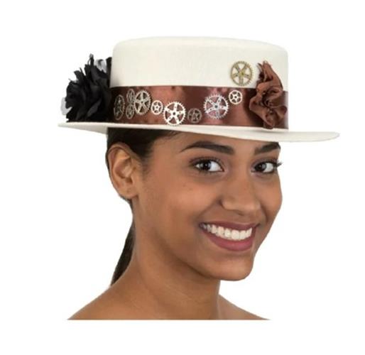 Steampunk Skimmer Hat - Roses & Gears - Victorian - Unisex - Teen Adult