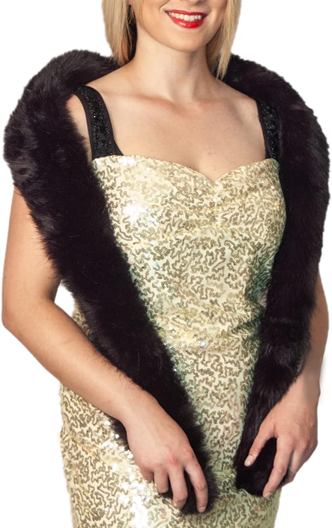 Black Hollywood Look Stole - Faux Fur - Audrey - Costume Accessory - One Size
