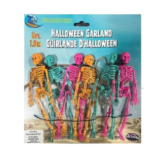 Summerween Skeleton Garland - 6' - Orange/Blue/Pink - Costume Accessory Decor