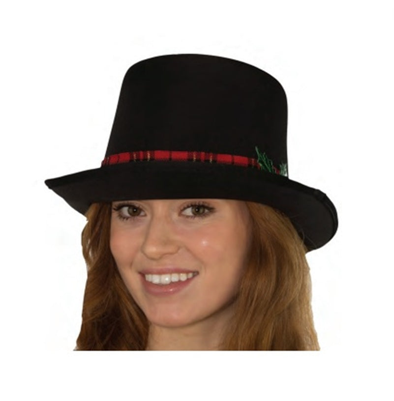Snowman Caroler Top Hat - Plaid Band - Christmas - Costume Accessory - One Size