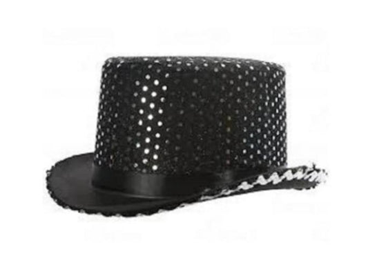 Top Hat - Magician - Black/Silver - Sequin - Costume Accessory - Adult Teen