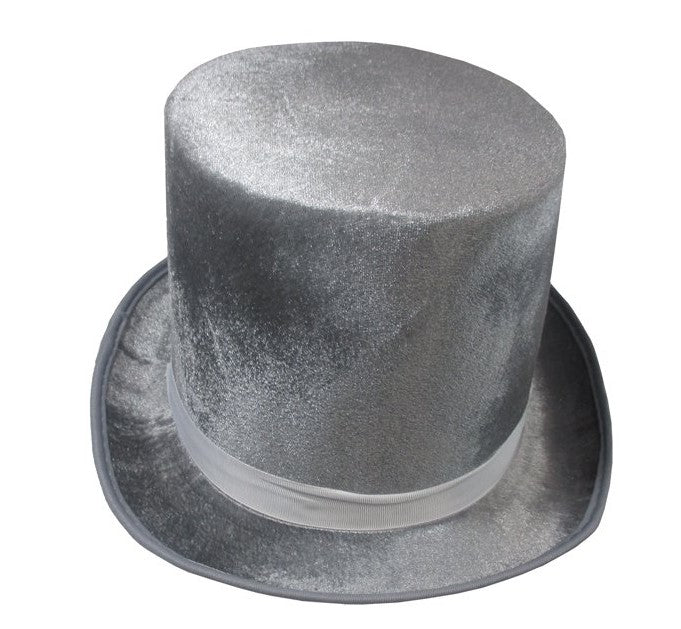 Sombrero de copa - Plata - Aterciopelado - Navidad - Accesorio para disfraz - Talla única