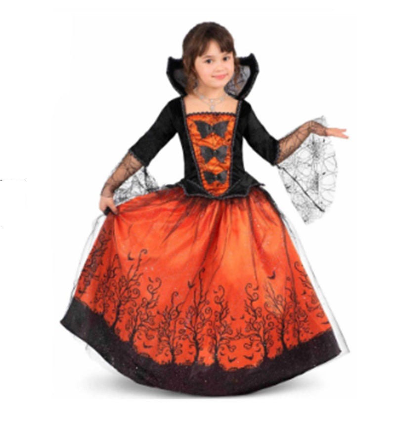 Vampire Queen - Orange/Black - Witch - Deluxe Costume - Girls - 2 Sizes