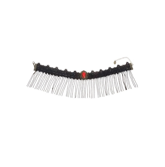 Vampire Witch Choker - Tassels - Red Gem - Costume Accessory