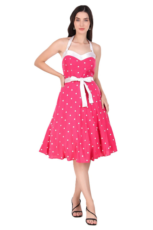 50's Vintage Rockabilly Hepburn Halter Neck Dress - Costume - Women - Large