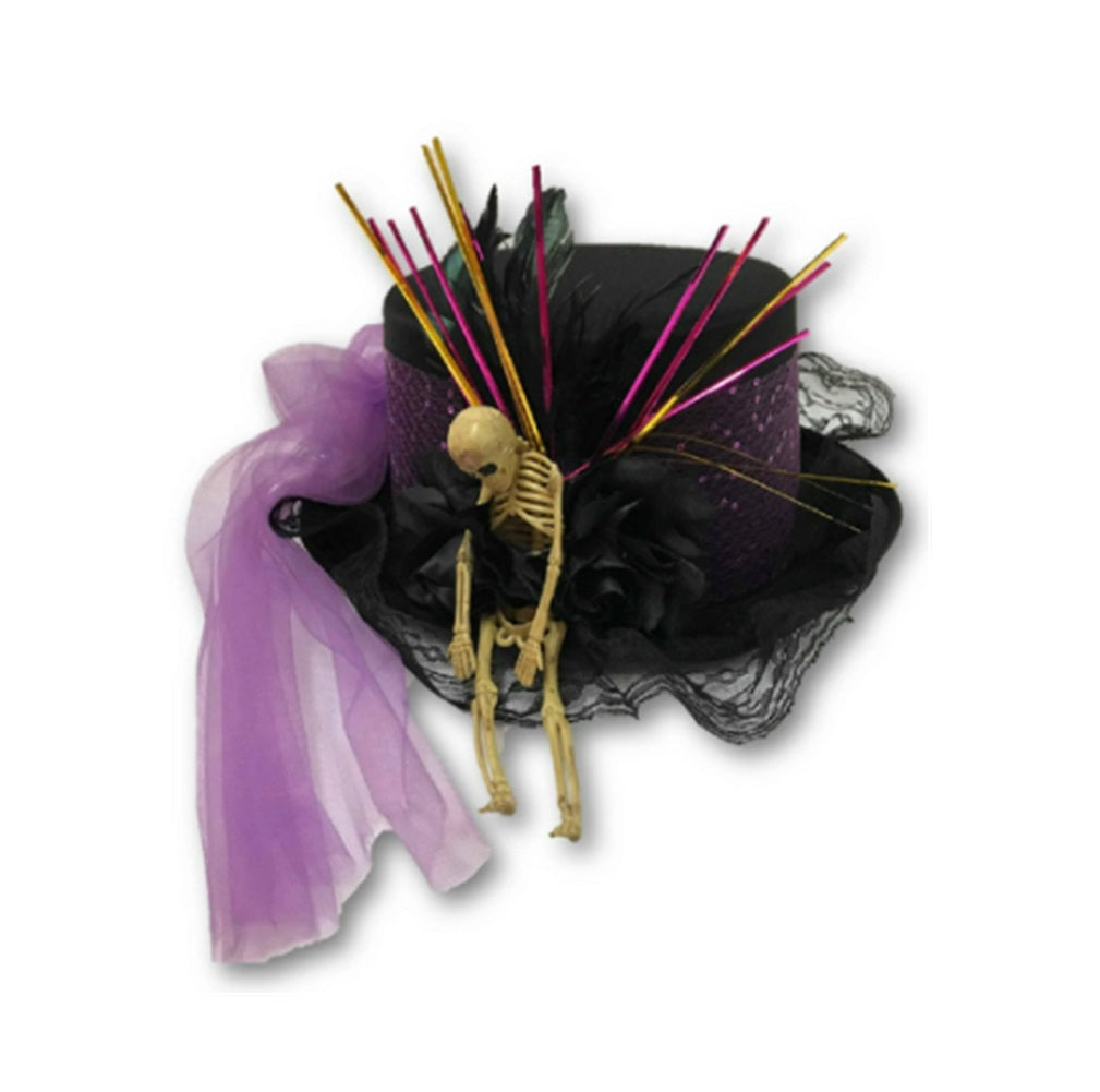 Witch Doctor Top Hat - Voodoo - Skeleton - Purple Lace Band - Costume Accessory