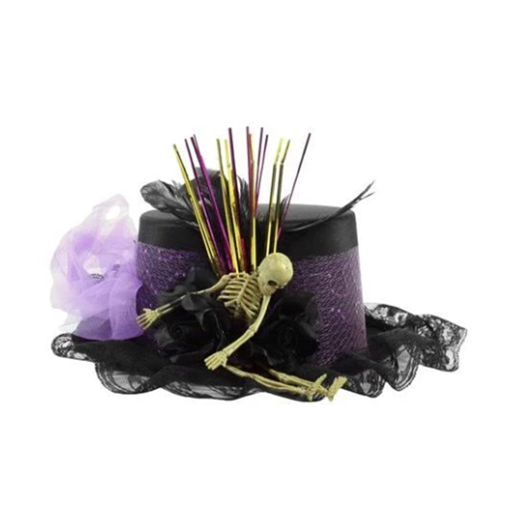 Witch Doctor Top Hat - Voodoo - Skeleton - Purple Lace Band - Costume Accessory