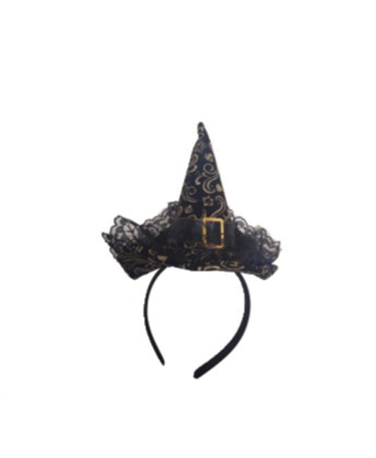 Witch Hat Mini - Negro - Remolinos dorados - Accesorio de disfraz - Adulto adolescente