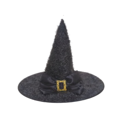 Sombrero de Bruja - Negro - Fuzzy Mylar - Lazo - Accesorio de Disfraz - Adulto